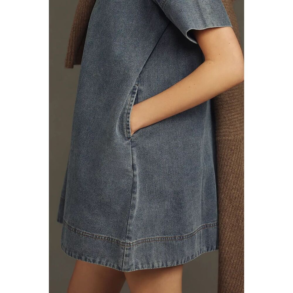 Porridge Denim Shift Dress Small Blue Relaxed A-Line Pocket Casual Boho Coastal - Picture 3 of 11